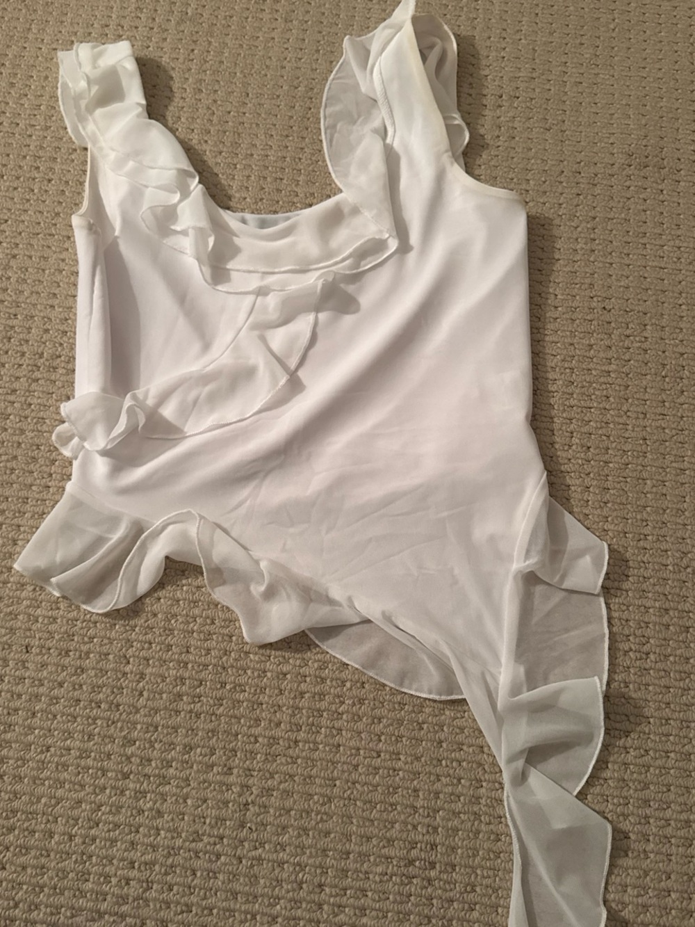 White Ruffled Sheer Overlay Tank Top
